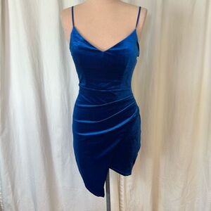 Love Nickie Lew Colbalt Velvet Crossover Mini Dress NWT